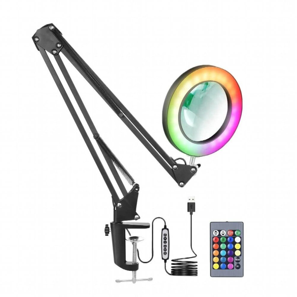 Work Clamp 3 Colors Illuminated USB Powered Foldable 5x Magnifying Glass for Soldering Hobby Repairing Repair