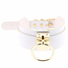 Women Men 100% Oversized Choker Fetish O Round Metal SilveryGold Leather Collar Bondage Sub BDSM Harness Necklace