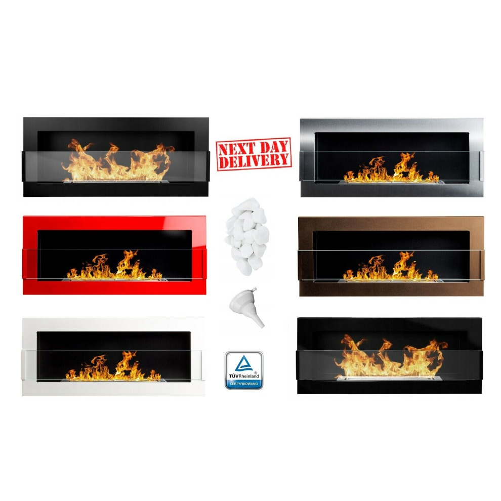 (Black, With glass panel) Bio Ethanol Bioethanol Fireplace B2C Professional 900 x 400 /GLASS/ 6 Colours