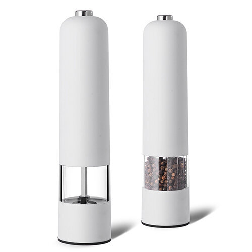(White) Electric Salt Pepper Mill Grinder Adjustable Coarseness