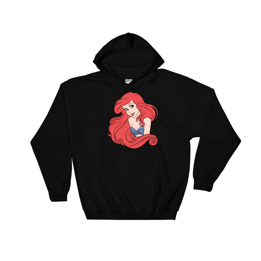 (Large, Black) Disney Princess Figure Ariel  Black Men Women Unisex Hooded Sweatshirt Hoodie