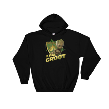 (Small, Black) I Am Groot Logo Black Men Women Unisex Hooded Sweatshirt Hoodie