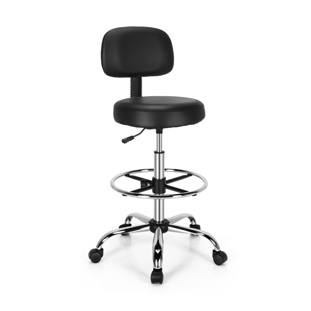 Upholstered Swivel Stool Faux Leather Drafting Chair w/ Backrest Ergonomic