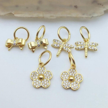 5pcs Delicate Plated Flower Bow Tie Dragonfly Pendant Micropave Cubic Zircon DIY Girls Earrings Necklace Birthday Gift