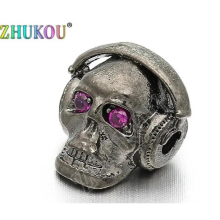 12*14mm Brass Cubic Zirconia Skull Beads Volume Tone Control Knobs Men Bracelet Charms, Mixed Color, Model: VZ117