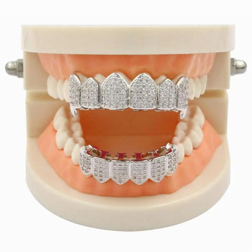 Silver Plated Top & Bottom Mouth Teeth Grills High Quality, Silver 2