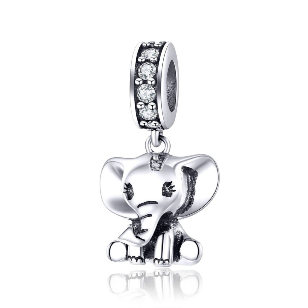 925 Sterling Silver Elephant Dangle Charm for European Charm Bracelet