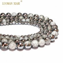One Side Plated Silvery Snow Cracked Crystal Glass Stone Beads For Jewelry Making DIY Bracelet Necklace 6-12mm