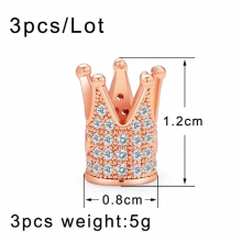 3pcs Beads Crown Shaped Charm Loose Spacer Beads Copper Micro Pave Zircon Crystal CZ Beads for Jewelry Making DIY Men Bracelet