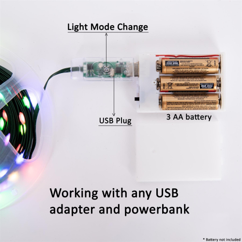 10M Christmas Decor LED Strip Light Battery USB Operated Remote App Controlled 2