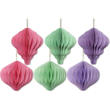 6 Pastel Honeycomb Paper Baubles 3D Christmas Hanging Festive Decorations For Tree Wall & Ceiling