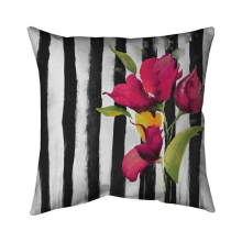 26 x 26 in. Flowers on Black & White Stripes-Double Sided Print Indoor Pillow
