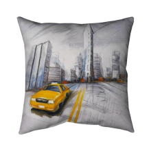 20 x 20 in. Yellow Taxi & City Sketch-Double Sided Print Indoor Pillow
