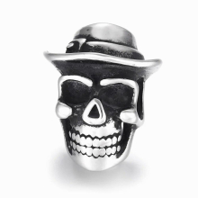 Stainless Steel Beads Cowboy Skull Large Hole 6mm Slide Charm Pendant DIY Men Bracelet Making Supplies Jewelry Findings