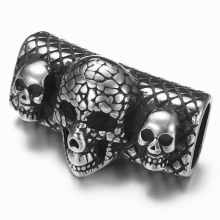 Stainless Steel Punk Three Skull Slider Beads 12*6mm Hole Slide Charms for Mens Leather Bracelet Jewelry Making DIY Accessories