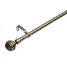 (120 - 210 cm, Antique Brass (Ribbed Ball)) 19 mm Extendable Metal Curtain Poles Antiqe Brass,Copper, Silver & Black Color