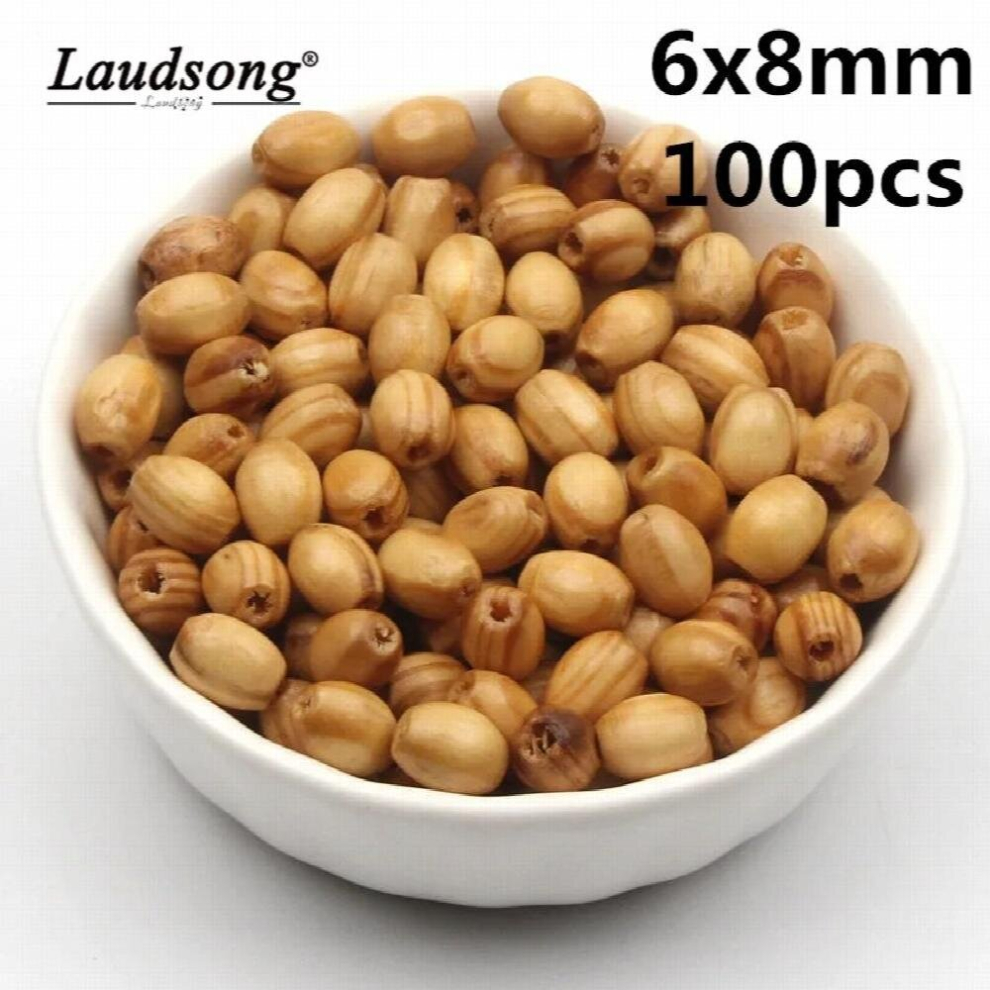 100PCS A variety Of Sizes Natural Pine Wooden Oval egg shaped wooden Beads Spacer Baby Teether DIY Accessories