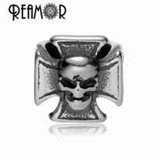 High 316L Stainless steel Cross Skull Head Beads 8mm Big Hole Charm Beads For Jewelry Making Men Bracelets DIY