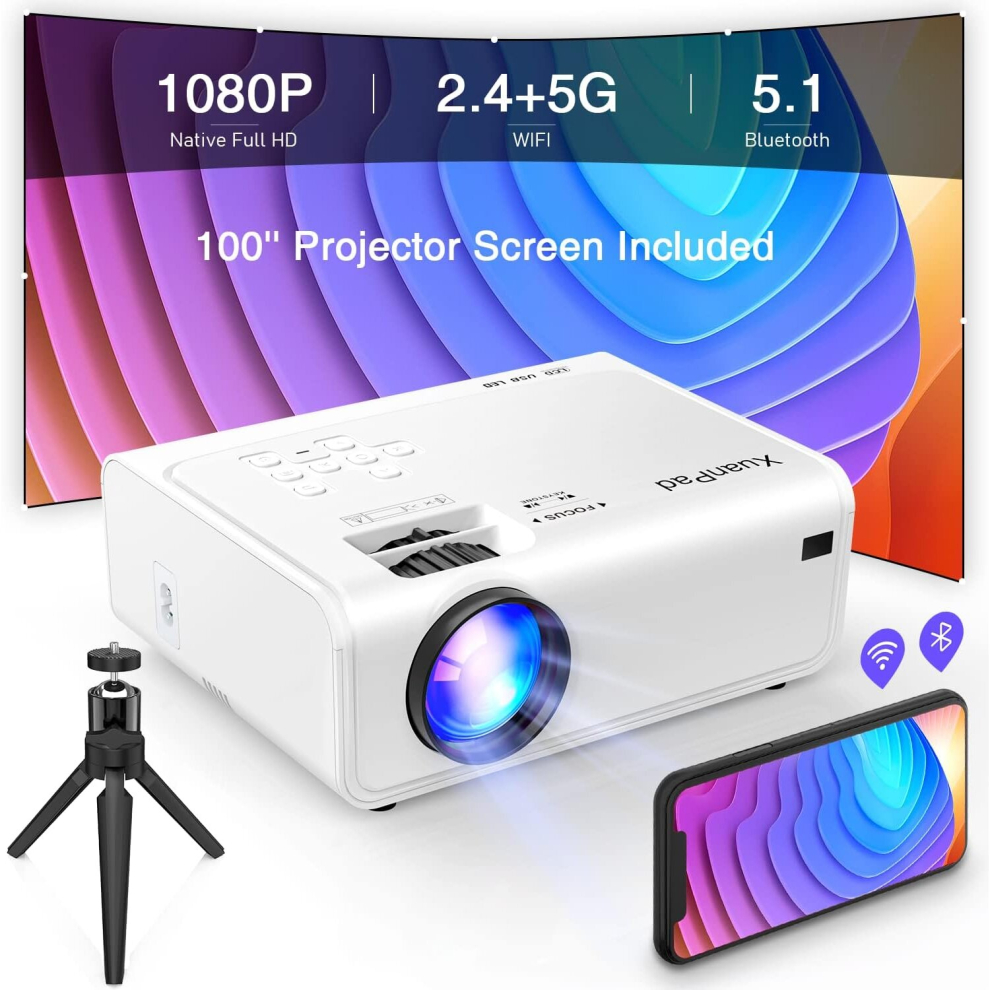 (12000L Native 1080P 5G Wifi Bluetooth) Xuanpad 1080P Projector - 5G Wifi, Bluetooth, 4K Support, Keystone Correction, Mini With Screen 8683048875681