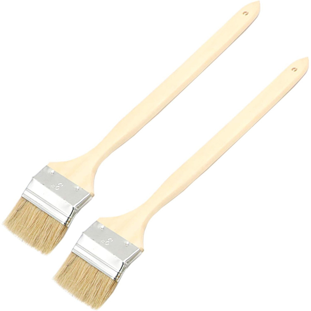 Brush Head Width 75mm/3 inch Long Wood Handle Metal Ferrule Bent Paint Brush Radiator Brush Beige 704#(2Pcs)