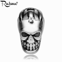 RUIMO 2mm Fire Skull 316l Stainless Steel Small Hole Spacer beads Charms for DIY Man Bracelets Jewelry Making