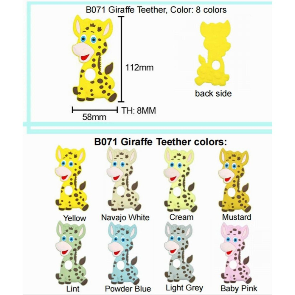 Chenkai 5Pcs Giraffe Silicone Teether Bpa Baby Pacifier Dummy Teething Diy Smoothing Sensory Necklace Toy Accessories Multicoloured