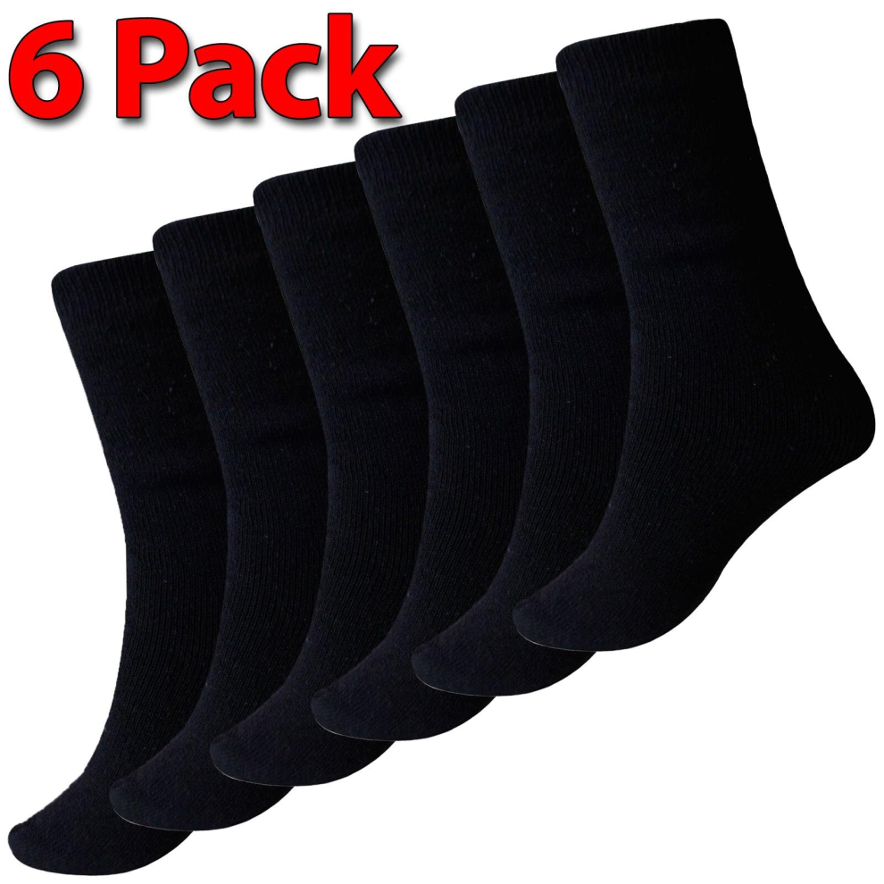 (6 Pack - Black) 6 & 12 Pairs Mens Winter Warm Thermal Black Socks