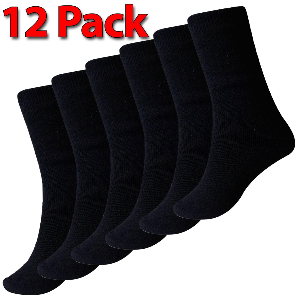 (12 Pack - Black) 6 & 12 Pairs Mens Winter Warm Thermal Black Socks