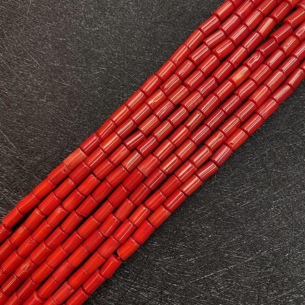 Red Coral Beads, Cylindrical Natural Bulk Jewelry, Handmade, Necklace and Bracelet DIY Accessories, Length 15 Inches, Size 4x6mm-image-OPC-PCTHXYN-NEW