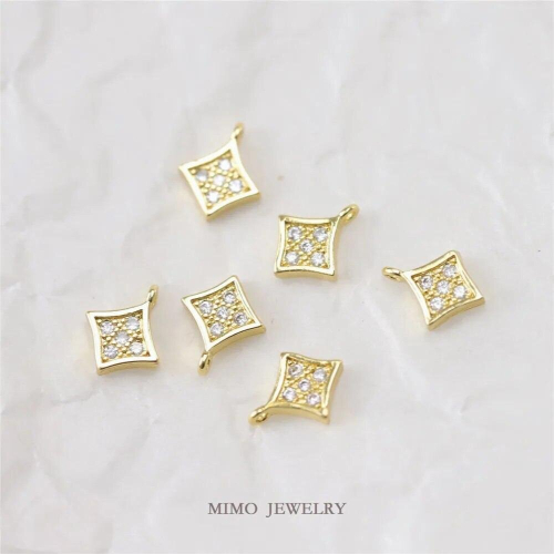 Colour protected copper plated micro-set zircon square diamond full diamond Mini pendant DIY accessory