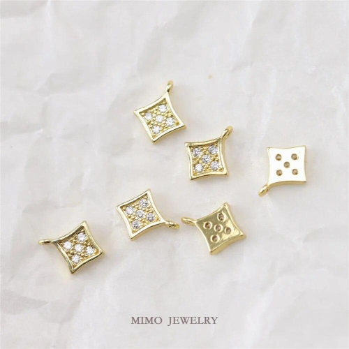 Colour protected copper plated micro-set zircon square diamond full diamond Mini pendant DIY accessory 2