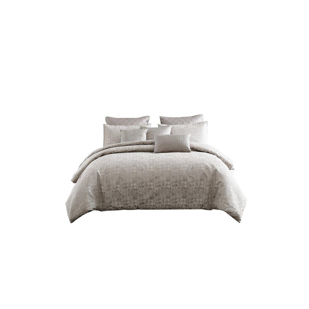 Polyester Comforter Set with Jacquard Print, Gray - King Size - 10 Piece