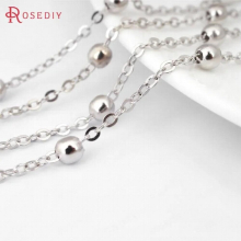 (21064)5 meters width 2MM with 4MM Bead Antique Bronze Copper Flat Oval Link Necklace Chains Station Ball Chains Accessories