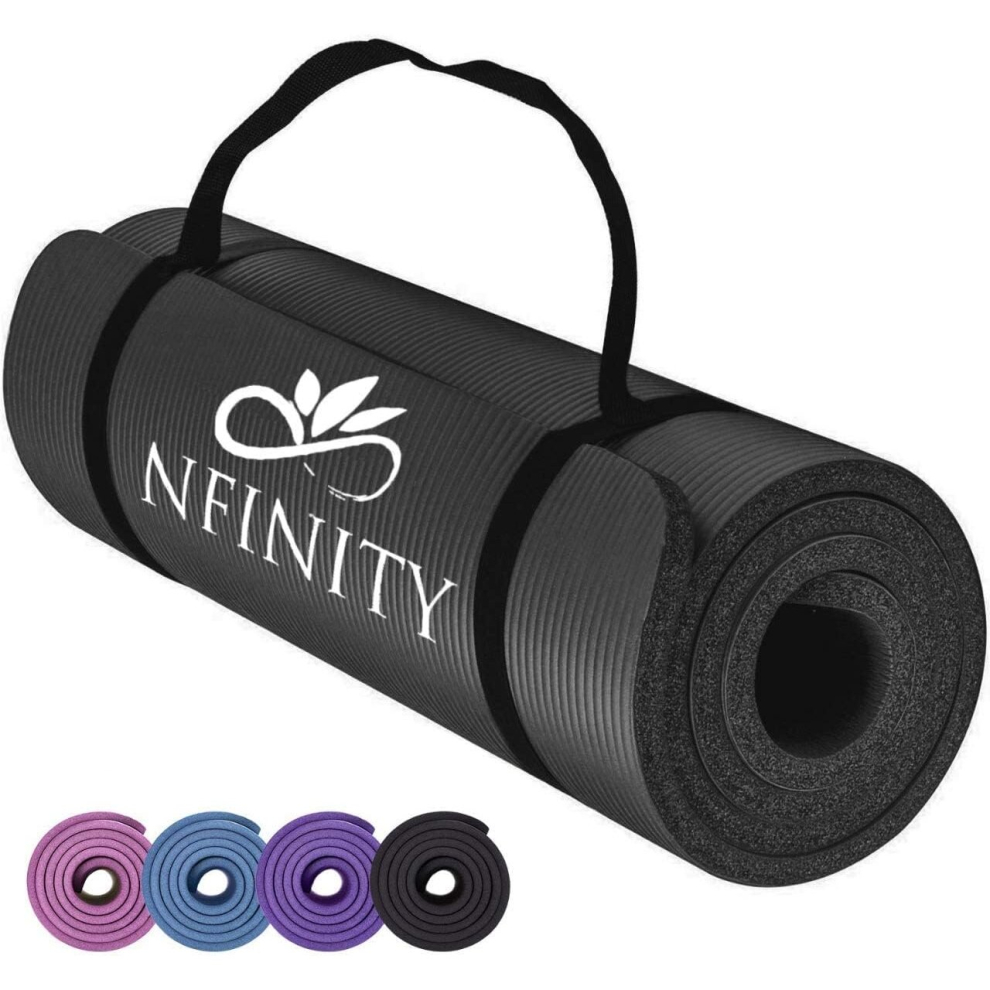 (BLACK) NBR Yoga Mat Exercise Fitness foam Extra Thick 
