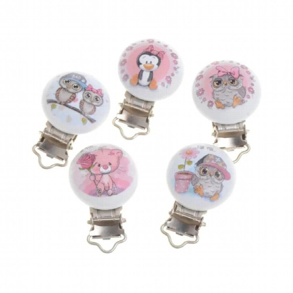 Miaochi Various Patterns Metal Wooden Baby Safety Pacifier Clips 5Pcs Infant Teething Soother Clasps Holders Accessories Multicoloured