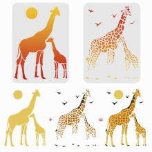 2 Pcs Layered Giraffes Stencils Template Plastic Two Giraffe Drawing Painting Stencil Sun Bird Giraffe Pattern Stencil for Paint