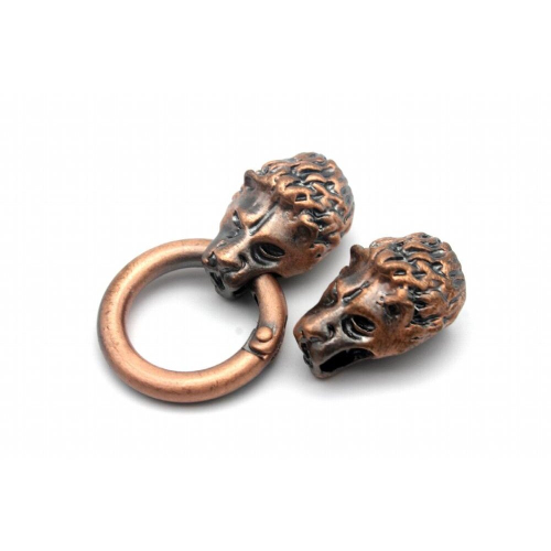 Aaazee Wolf Clasp, Two Wolves Heads Biting A Ring, Antique Red Copper, 9mm Hole 1