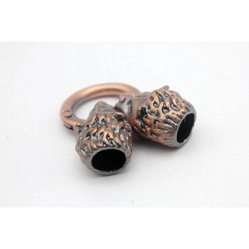 Aaazee Wolf Clasp, Two Wolves Heads Biting A Ring, Antique Red Copper, 9mm Hole 2
