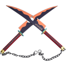 Demon Slayer Tengen Uzui Dual Nichirin Cleavers - Bamboo Wood Cosplay Swords, 80cm, Chain-Link, Hand-Painted