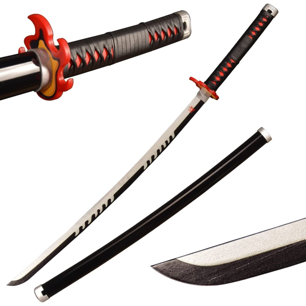 Nextleveluk Demon Slayer Tanjiro V3 Rengokus Hilt Fire Breath Wooden Bamboo Cosplay Sword