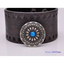 10pcs 30X30mm Antique Silver Tribal Turquoise Bead Flower Leathercraft Belt Clothes Horse Saddles Conchos Button Screwback
