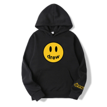 (black, S) Printed Drew House Justin Bieber Monogram Men's and Women's Casual Loose Hooded Sweatshirt