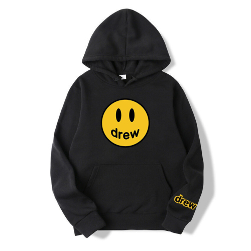(black, S) Printed Drew House Justin Bieber Monogram Men's and Women's Casual Loose Hooded Sweatshirt