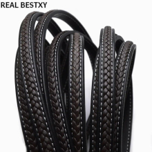 Real Bestxy Braided Flat Leather Rope String Cord For Bracelet Jewelry Craft Making DIY Findings 12x6mm leather cords