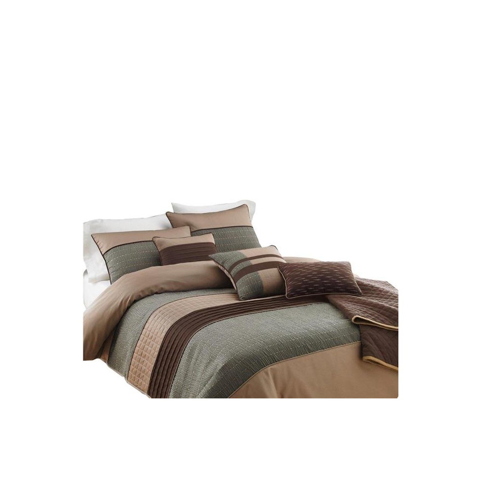 Polyester Comforter Set with Pleats & Texture, Gray & Brown - King Size - 7 Piece