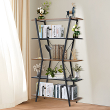 Industrial 5-Tier Open Bookshelf in Brown and Black