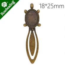 High Vintage Antiqued Bronze Turtle Bookmark with 18x25mm oval Bezel,length:93mm,10pcs/lot-C4245