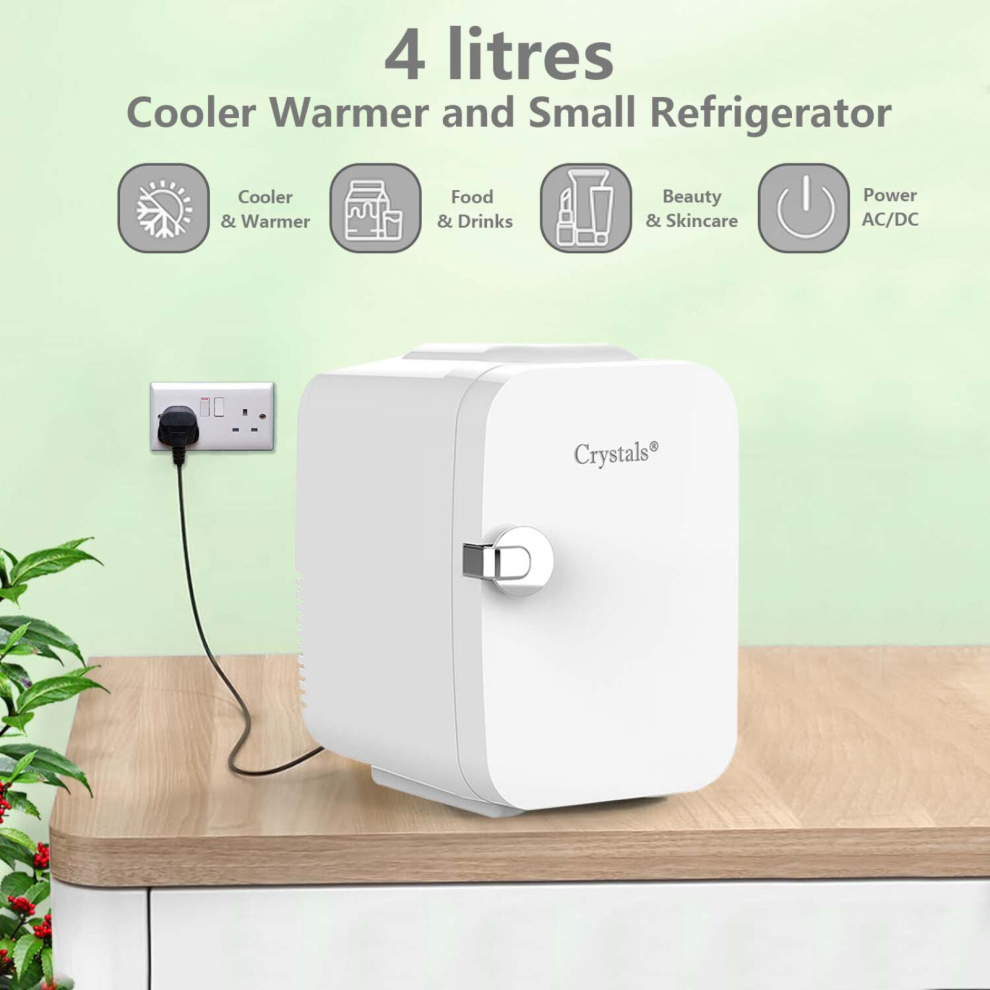(4L Mini Fridge WHITE) 4L Electric Cooler & Warmer for Home, Office, and Travel