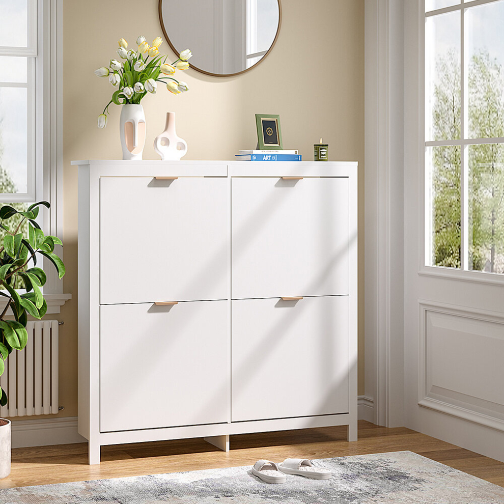 Flip Down Wood Shoe Cabinet in White