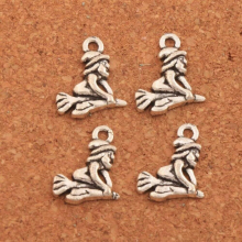 55pcs Witch On Broom Spacer Charm Beads Tibetan Silver Pendants Alloy Jewelry DIY L118 16.3x14.4mm